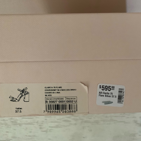 New In Box! Alexandre Birman Clarita 75 Flare Mettalic Silver Sandal 37.5 - Picture 11 of 15
